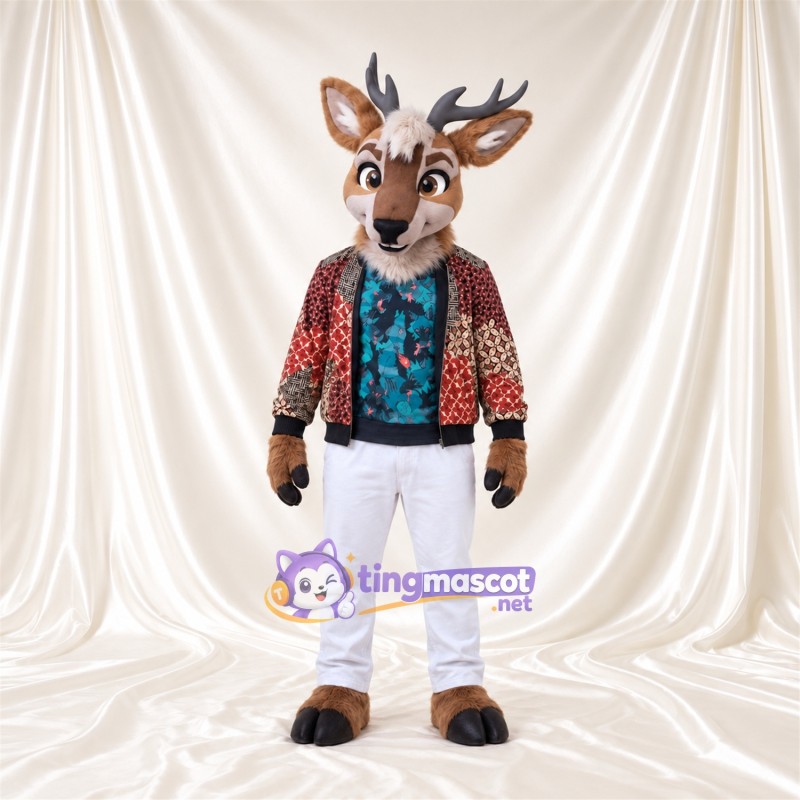 Costume de mascotte Cerf – marron – Veste; Pantalon (blanc) Costume de mascotte Cerf – marron – Veste; Pantalon (blanc)