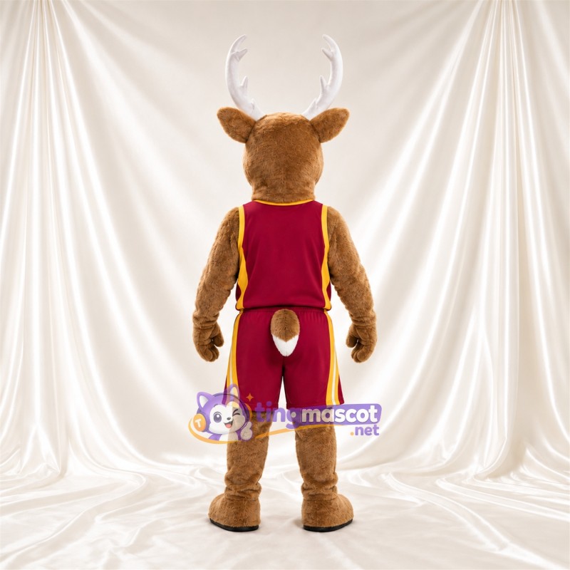 Maskottchenkostüm Hirsch – braun – Basketballtrikot (rot) Maskottchenkostüm Hirsch – braun – Basketballtrikot (rot)