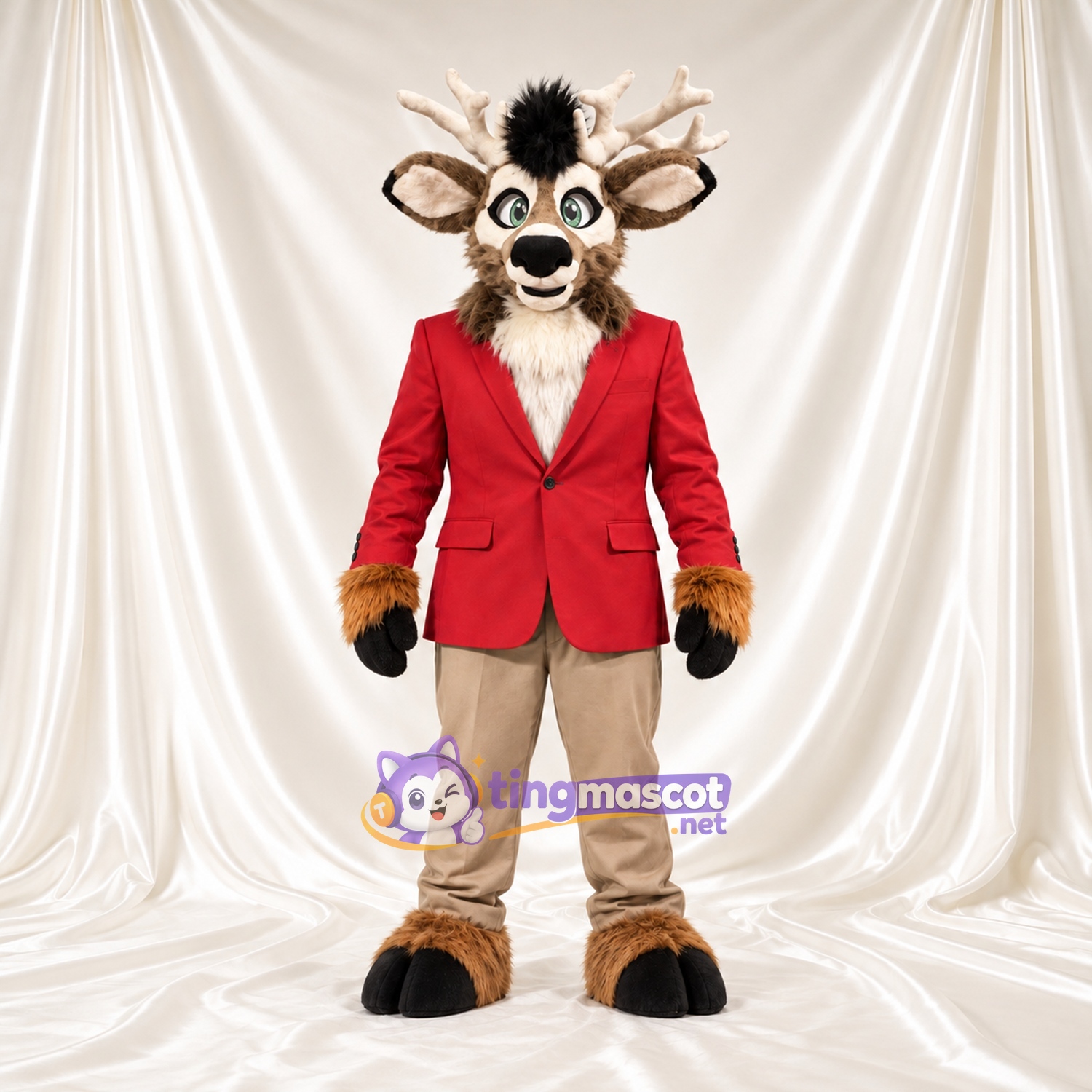 Costume de mascotte Cerf – marron – Veste (rouge); Pantalon (brun clair) Costume de mascotte Cerf – marron – Veste (rouge); Pantalon (brun clair)