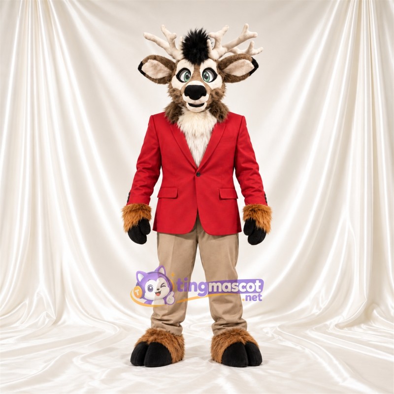 Costume de mascotte Cerf – marron – Veste (rouge); Pantalon (brun clair) Costume de mascotte Cerf – marron – Veste (rouge); Pantalon (brun clair)