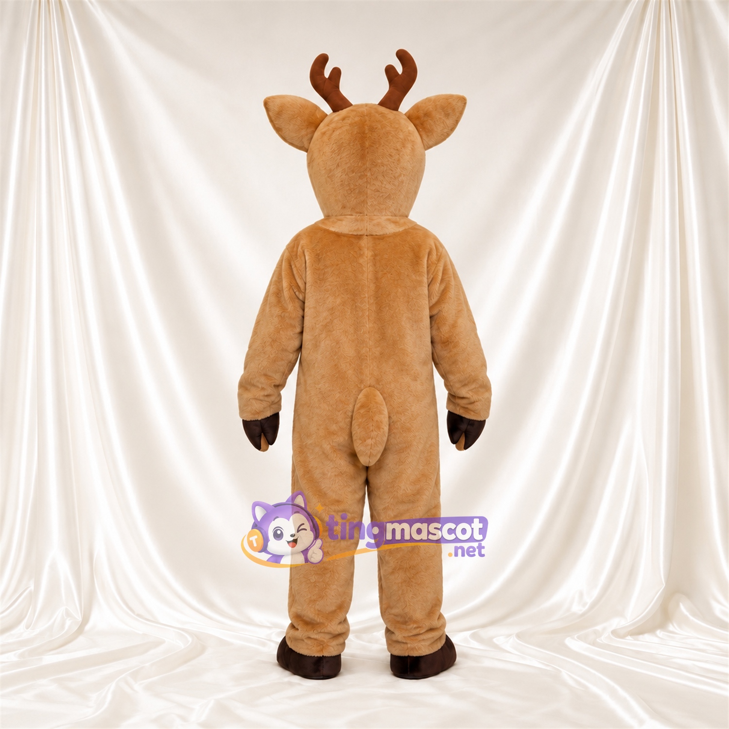 Brown Deer Mascot Costume - Short Antlers and Toothy Grin Brown Deer Mascot Costume - Short Antlers and Toothy Grin