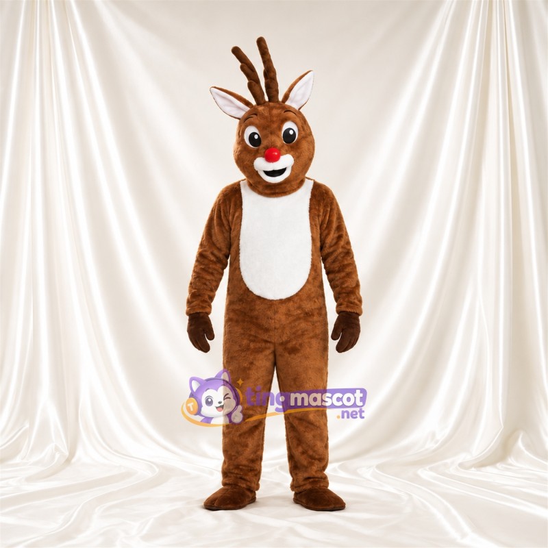 Costume de mascotte Cerf – marron – Torse (blanc); Nez (rouge) Costume de mascotte Cerf – marron – Torse (blanc); Nez (rouge)