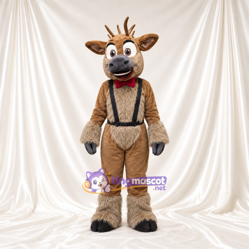 Brown Reindeer Mascot Costume - Brown Overalls Brown Reindeer Mascot Costume - Brown Overalls