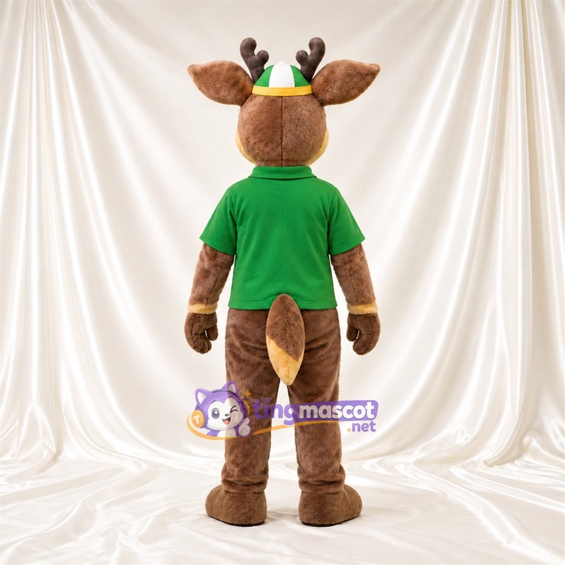 Maskottchenkostüm Hirsch – braun – Poloshirt (grün); Brille Maskottchenkostüm Hirsch – braun – Poloshirt (grün); Brille