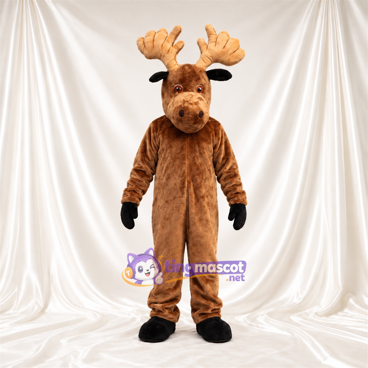 Costume de mascotte Cerf – marron – Bois; Gants (noir) Costume de mascotte Cerf – marron – Bois; Gants (noir)