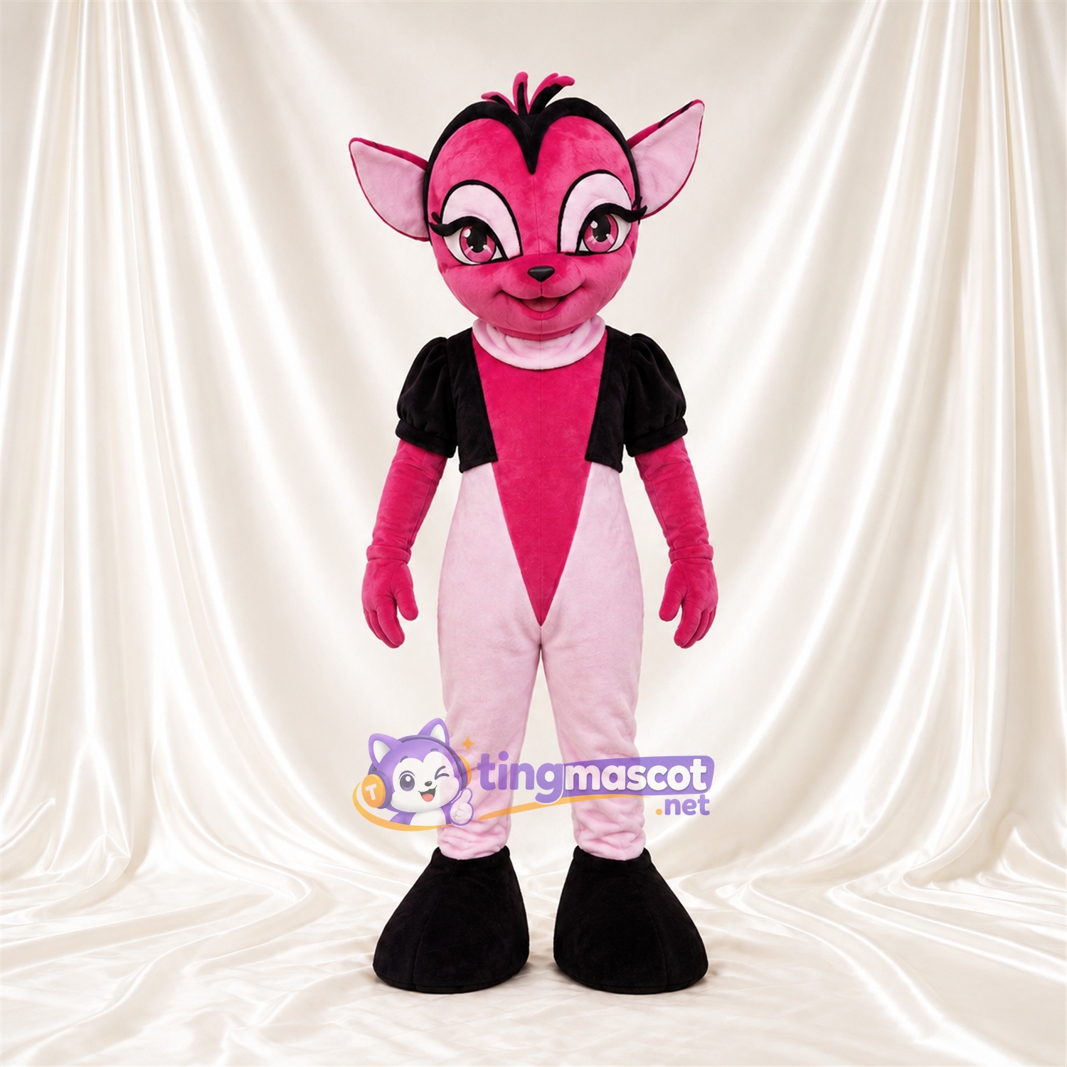 Maskottchenkostüm Fledermaus – rosa – Jacke (schwarz); Hose (weiß) Maskottchenkostüm Fledermaus – rosa – Jacke (schwarz); Hose (weiß)