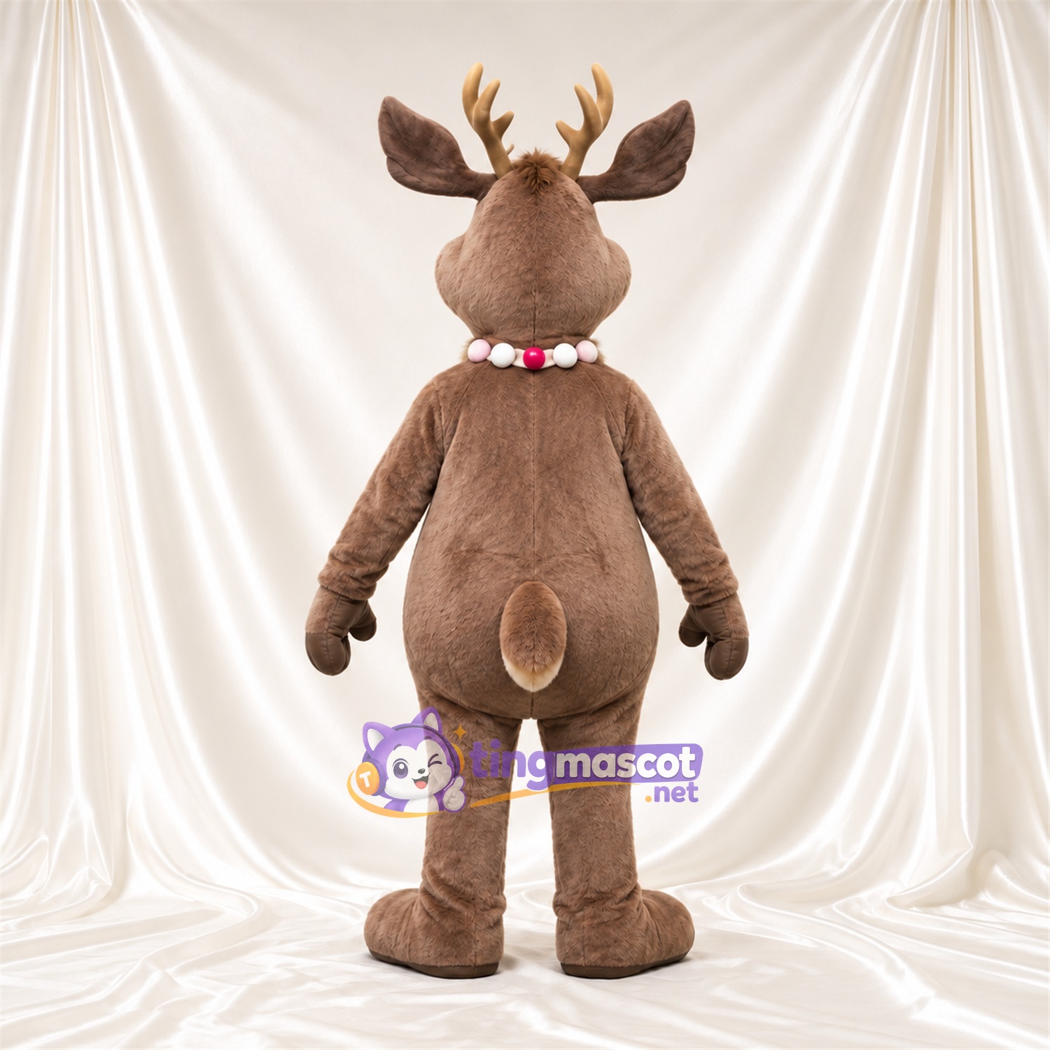 Brown Reindeer Mascot Costume - Bell Collar, Cream Belly and Round Belly Brown Reindeer Mascot Costume - Bell Collar, Cream Belly and Round Belly