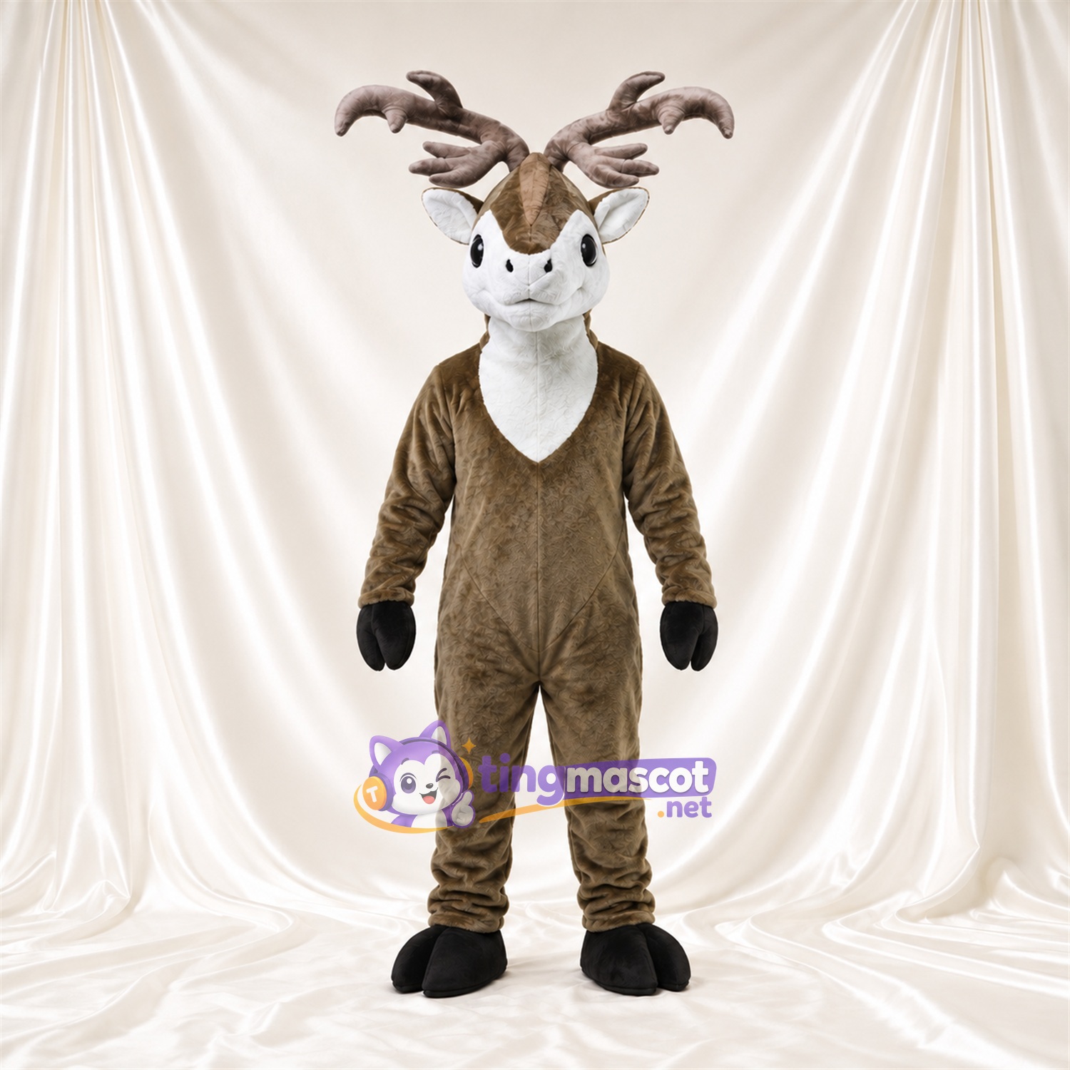 Brown Deer Mascot Costume - Gray Antlers and White Face Brown Deer Mascot Costume - Gray Antlers and White Face