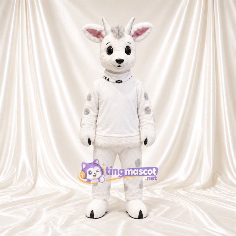 Costume de mascotte Cerf – blanc – Taches (gris) Costume de mascotte Cerf – blanc – Taches (gris)