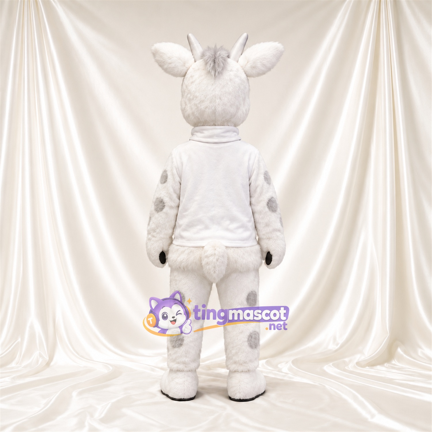 Costume de mascotte Cerf – blanc – Taches (gris) Costume de mascotte Cerf – blanc – Taches (gris)