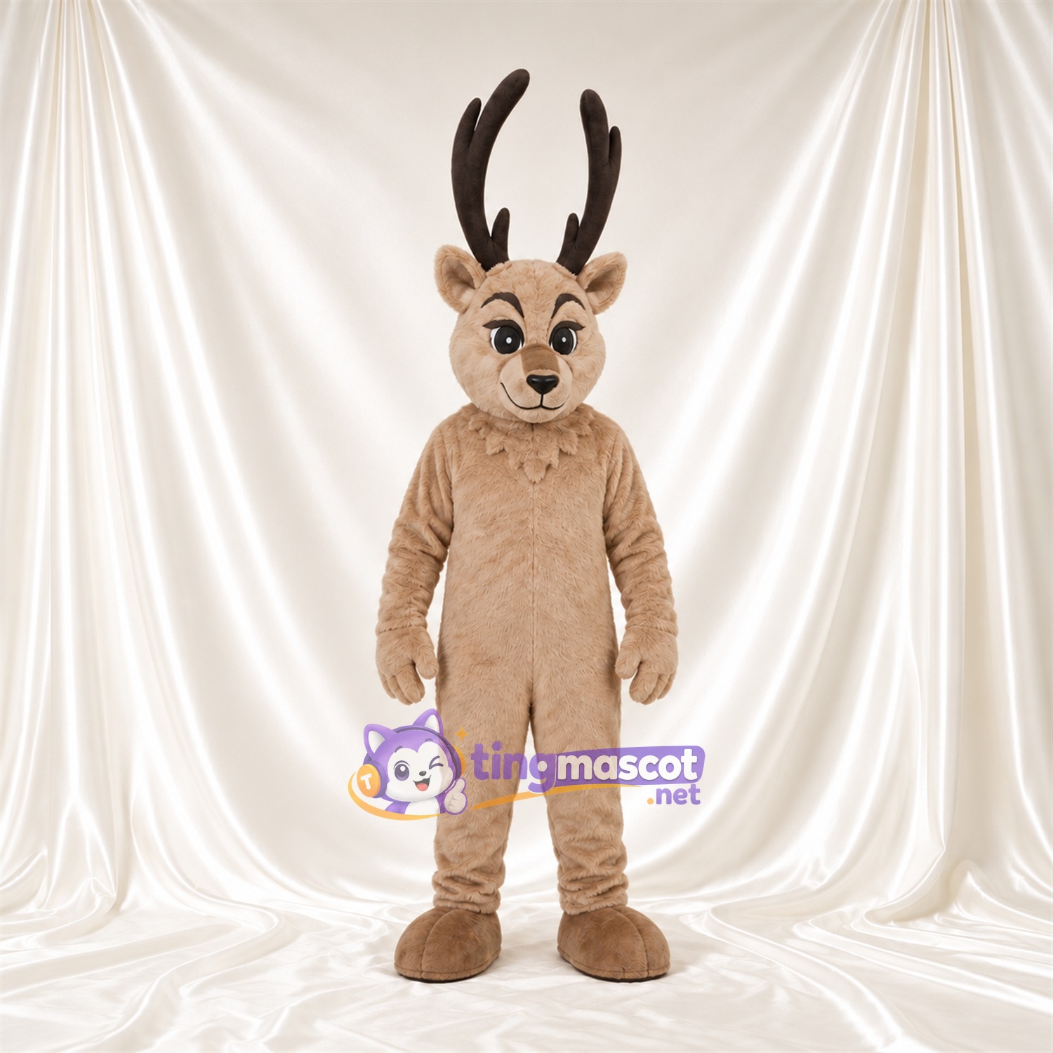 Costume de mascotte Renne – brun clair – Bois; Nez (noir) Costume de mascotte Renne – brun clair – Bois; Nez (noir)