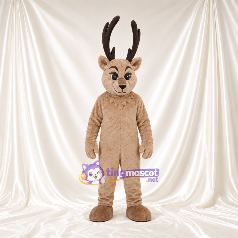 Costume de mascotte Renne – brun clair – Bois; Nez (noir)