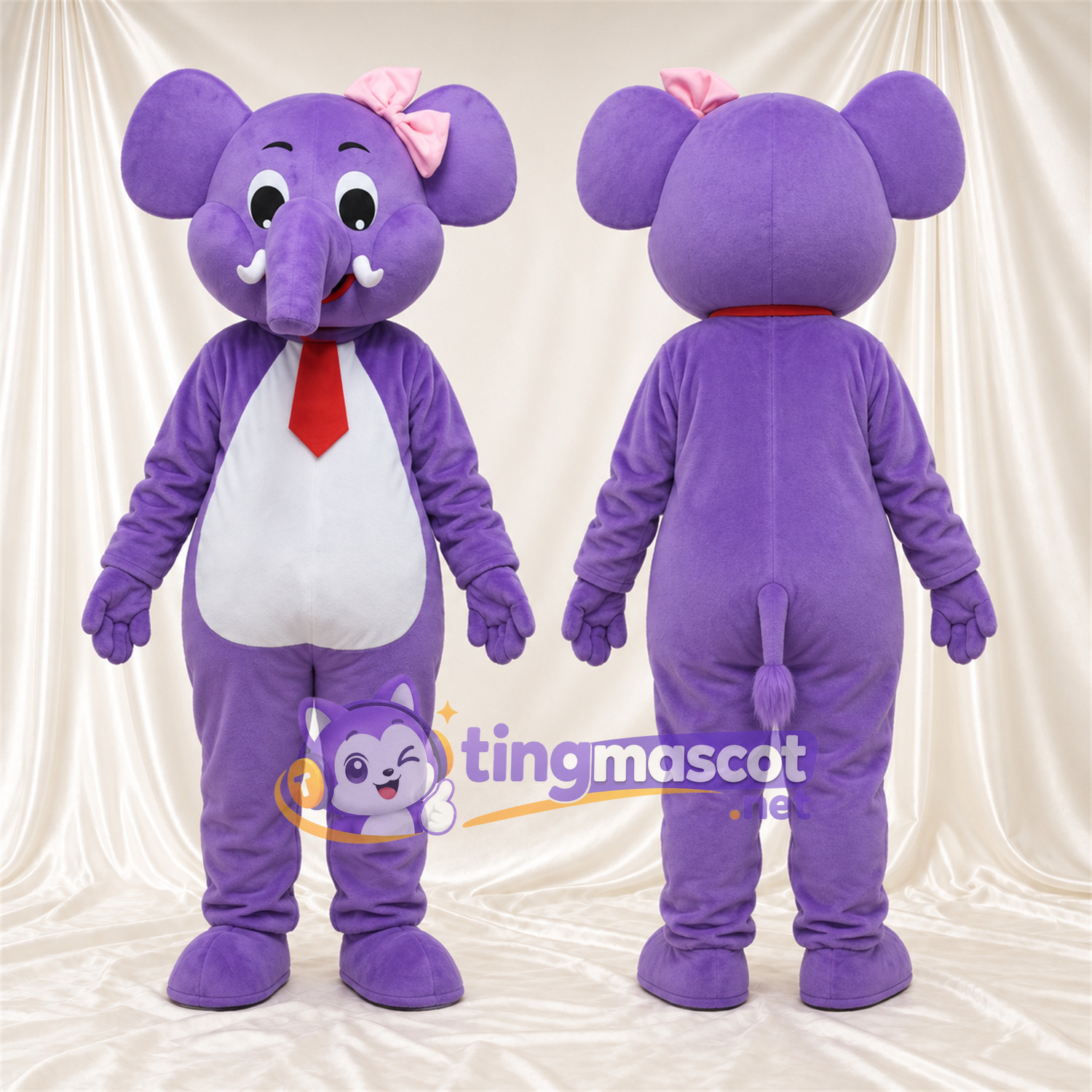 Maskottchenkostüm Elefant – violett – Krawatte (rot) Maskottchenkostüm Elefant – violett – Krawatte (rot)
