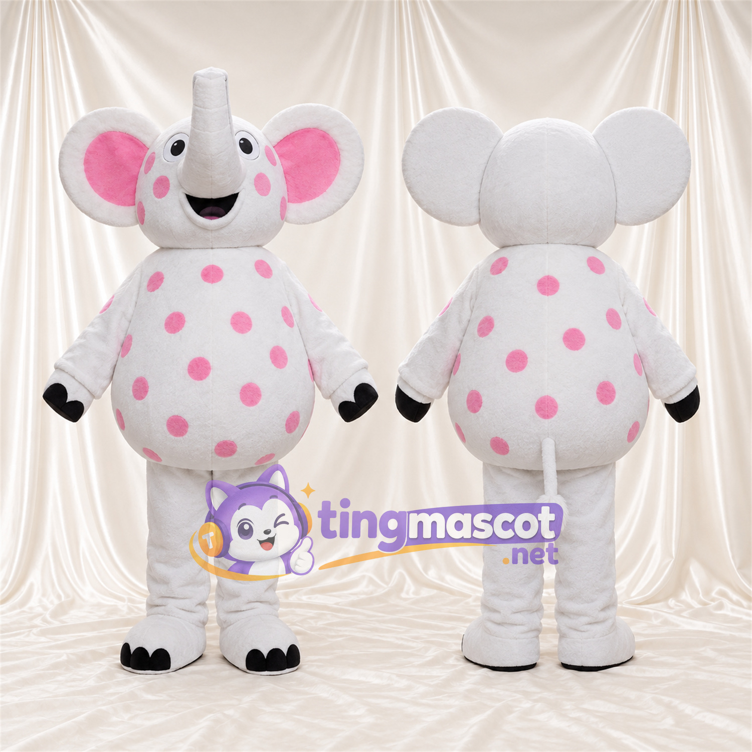 Costume de mascotte Éléphant – blanc – Pois (rose) Costume de mascotte Éléphant – blanc – Pois (rose)
