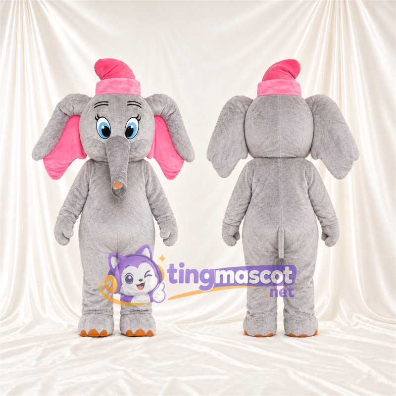 Costume de mascotte Éléphant – gris – Casquette (rose)