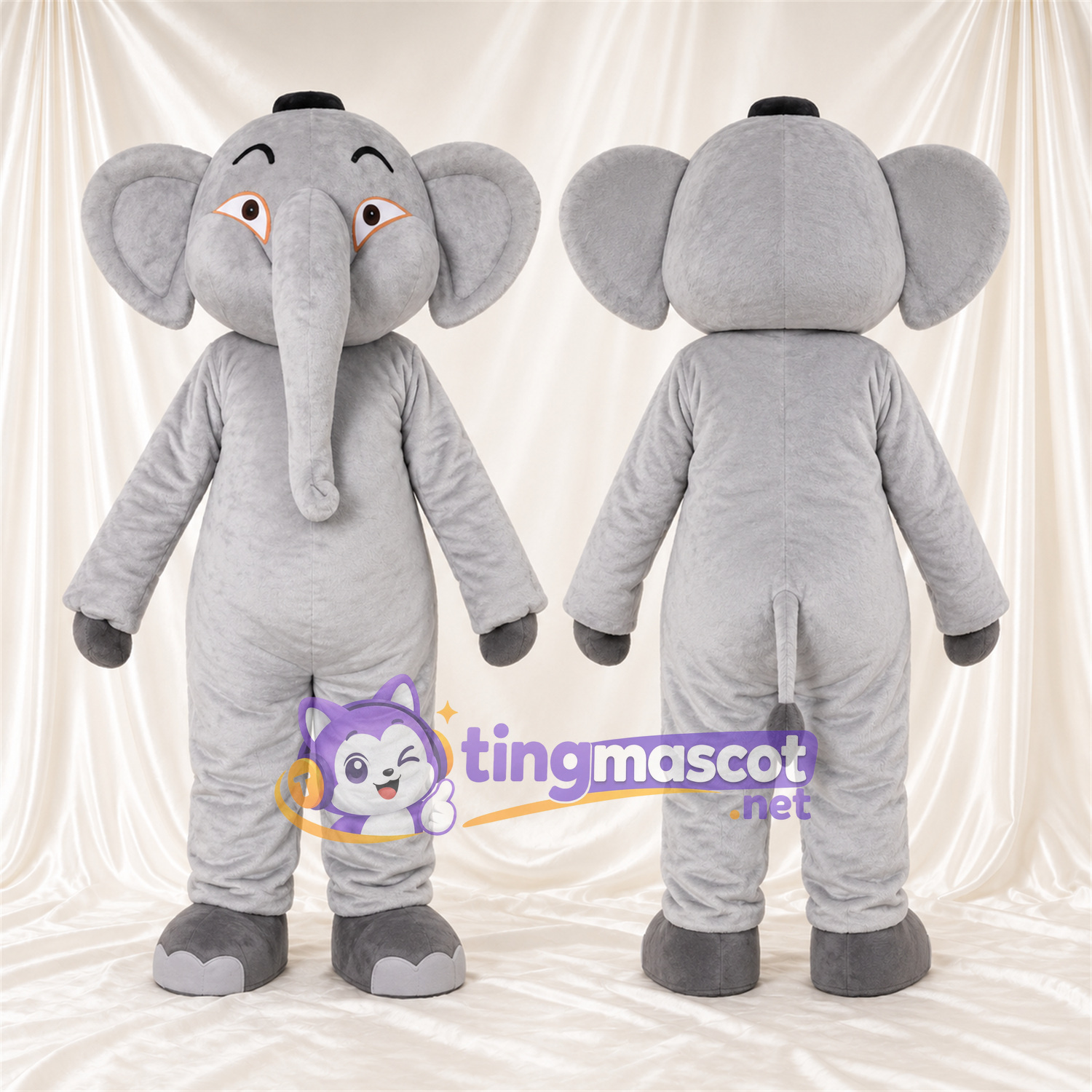 Costume de mascotte Éléphant – gris – Chapeau (noir) Costume de mascotte Éléphant – gris – Chapeau (noir)