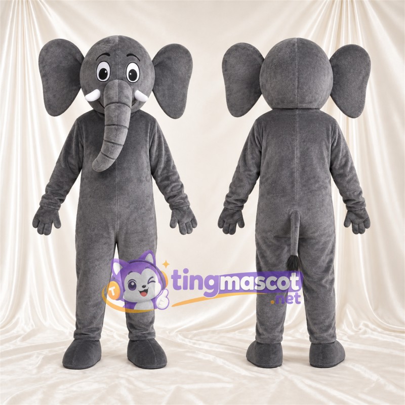 Gray Elephant Mascot Costume - Long Trunk and White Tusks