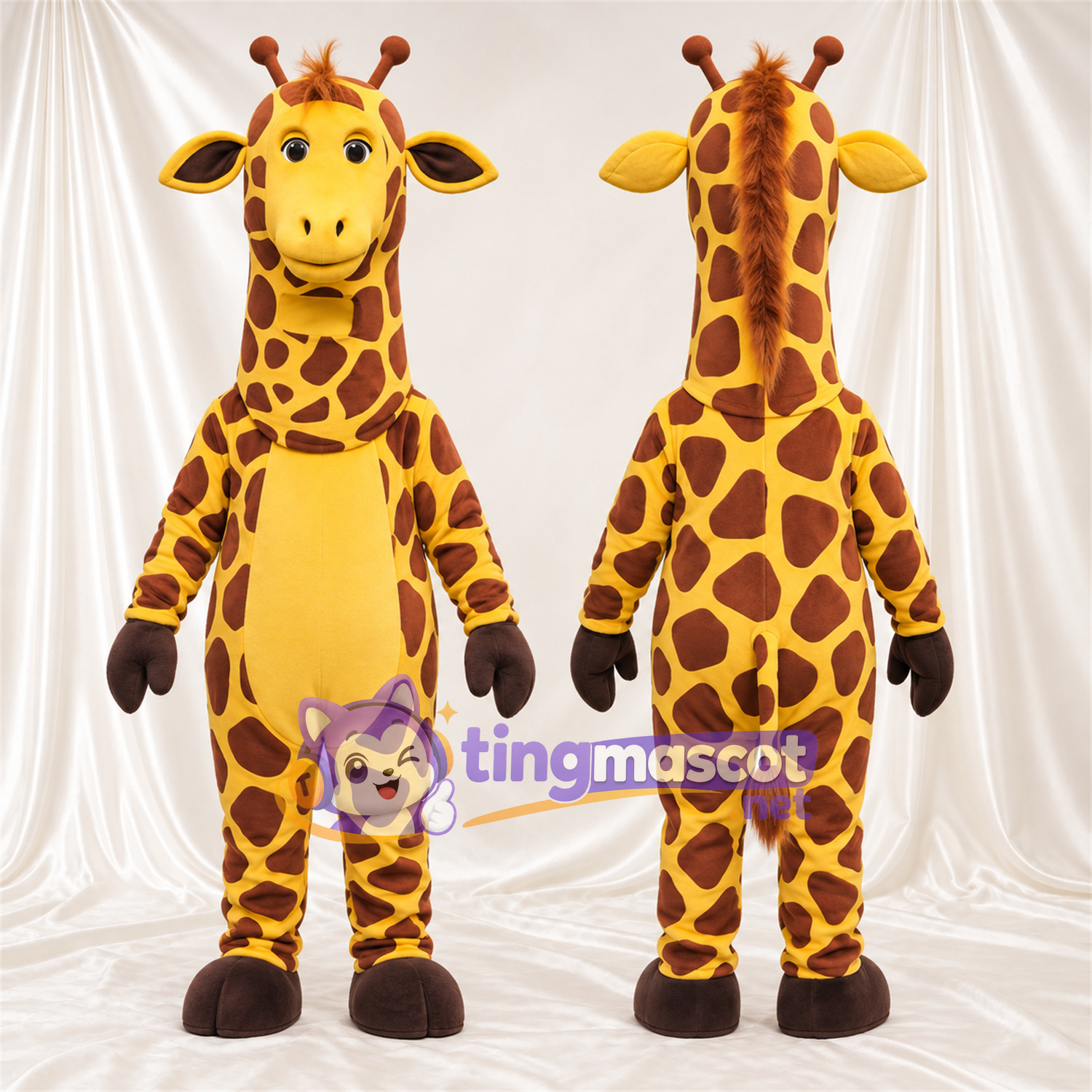 Maskottchenkostüm Giraffe – gelb / braun – Bauch (gelb); Großes Fleckenmuster Maskottchenkostüm Giraffe – gelb / braun – Bauch (gelb); Großes Fleckenmuster