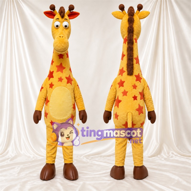 Maskottchenkostüm Giraffe – gelb / orange – Hufe (braun); Sternenmuster