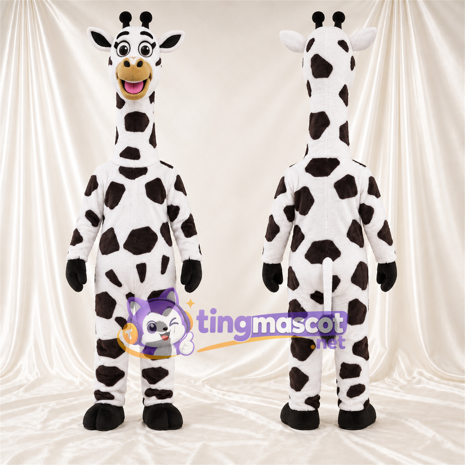 Black and White Giraffe Mascot Costume - Black Gloves and Large Patch Pattern Black and White Giraffe Mascot Costume - Black Gloves and Large Patch Pattern