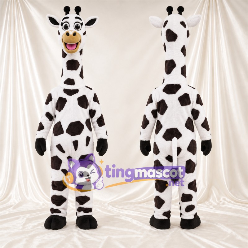 Black and White Giraffe Mascot Costume - Black Gloves and Large Patch Pattern