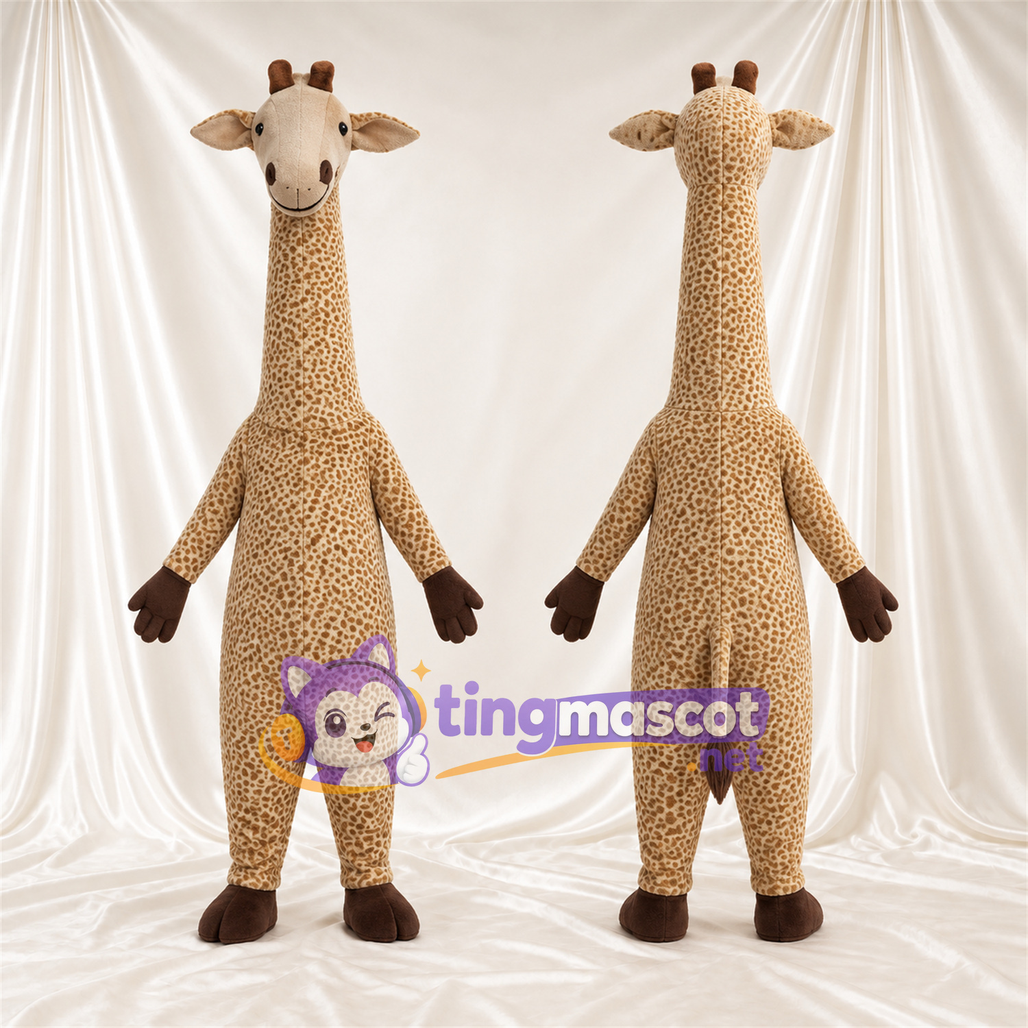 Maskottchenkostüm Giraffe – gelb / braun – Langer Hals; Kleines Fleckenmuster Maskottchenkostüm Giraffe – gelb / braun – Langer Hals; Kleines Fleckenmuster