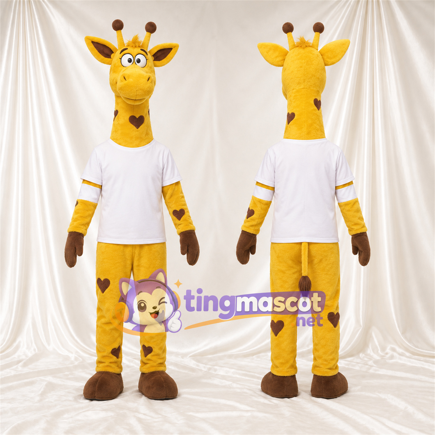 Costume de mascotte Girafe – jaune / marron – Chemise (blanc); Taches (marron) Costume de mascotte Girafe – jaune / marron – Chemise (blanc); Taches (marron)
