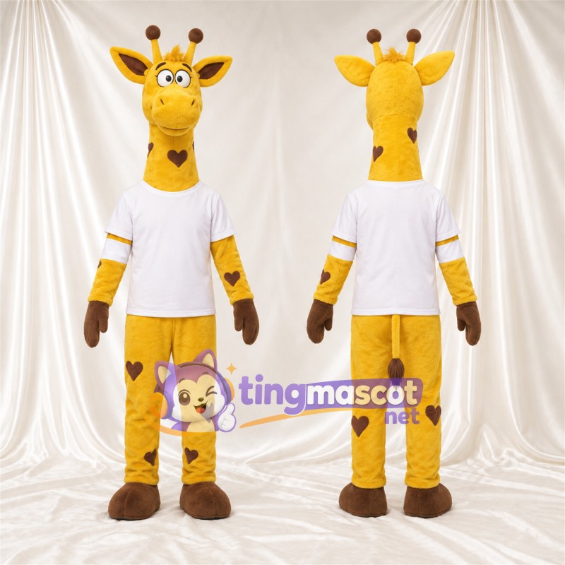 Costume de mascotte Girafe – jaune / marron – Chemise (blanc); Taches (marron)