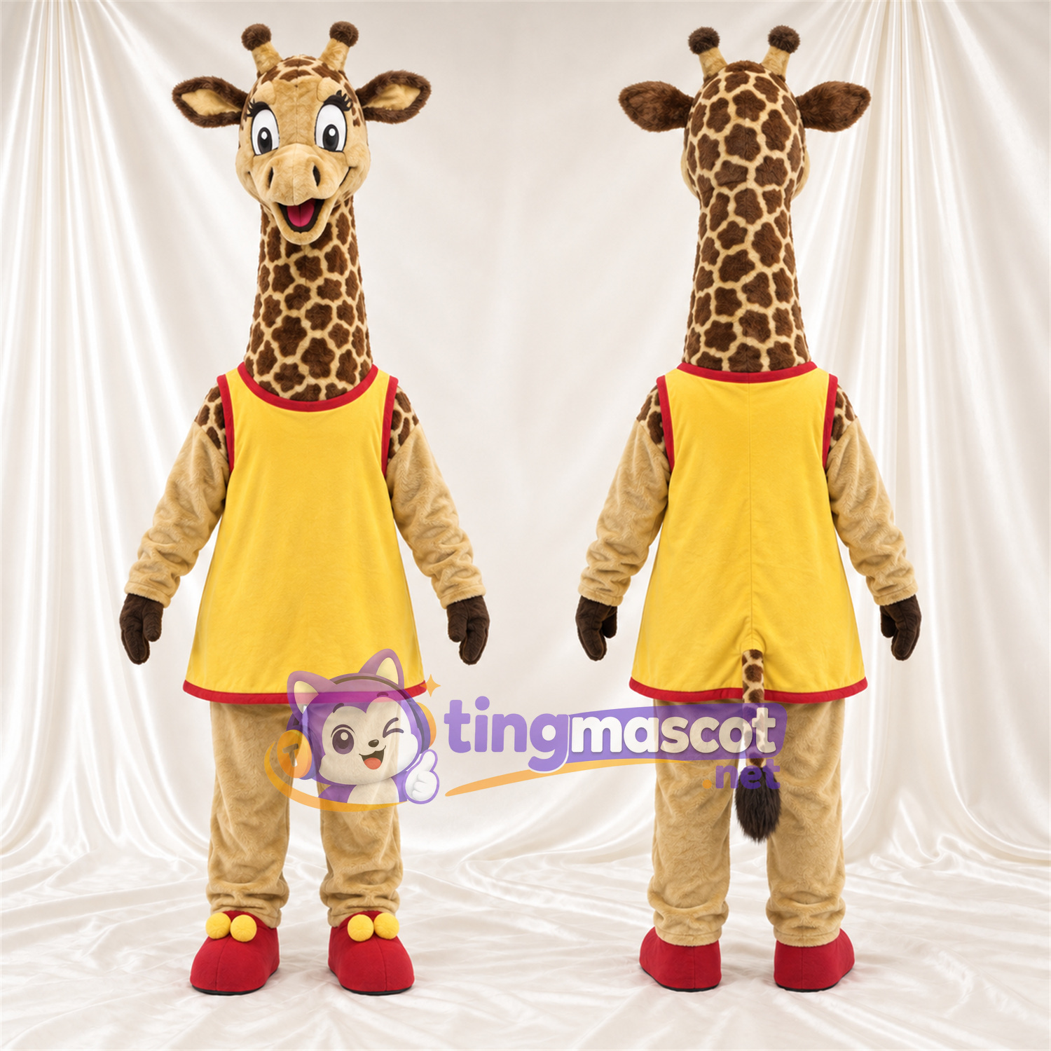 Maskottchenkostüm Giraffe – braun / creme – Tunika (gelb) Maskottchenkostüm Giraffe – braun / creme – Tunika (gelb)