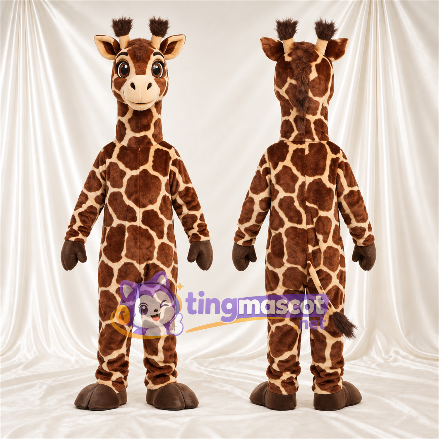 Maskottchenkostüm Giraffe – braun / creme – Augen (blau); Großes Fleckenmuster