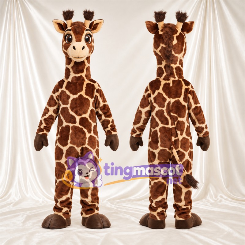 Maskottchenkostüm Giraffe – braun / creme – Augen (blau); Großes Fleckenmuster