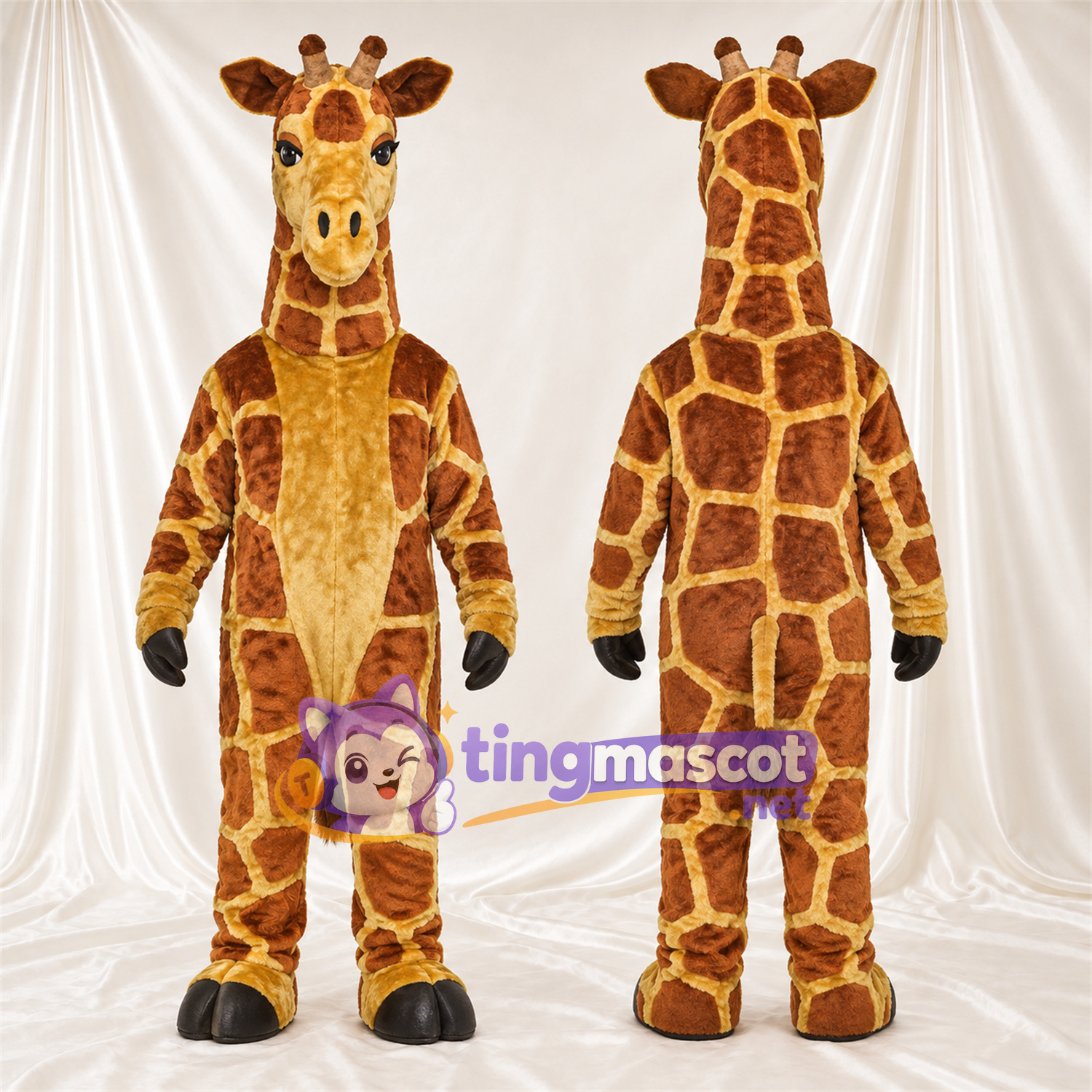 Maskottchenkostüm Giraffe – braun / creme – Bauch (creme); Großes Fleckenmuster Maskottchenkostüm Giraffe – braun / creme – Bauch (creme); Großes Fleckenmuster