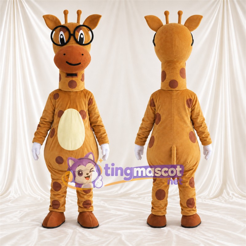 Brown and Cream Giraffe Mascot Costume - Black Glasses