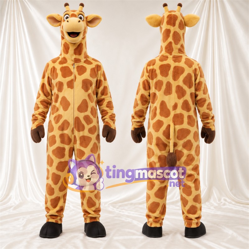 Maskottchenkostüm Giraffe – braun / creme – Lächelndes Gesicht; Großes Fleckenmuster