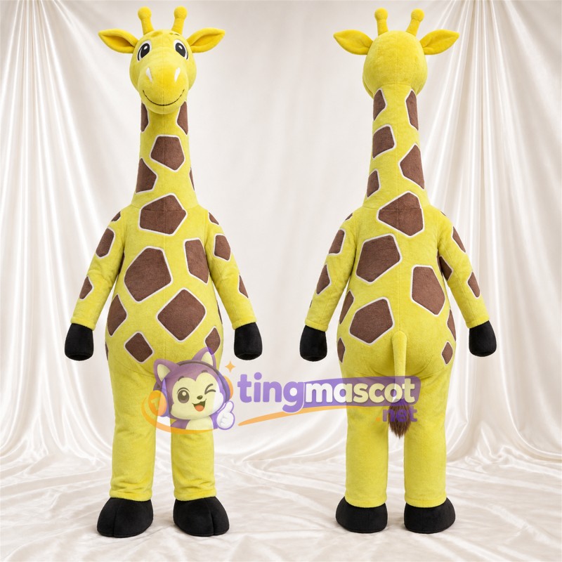Maskottchenkostüm Giraffe – gelb / braun – Großes Fleckenmuster; Langer Hals