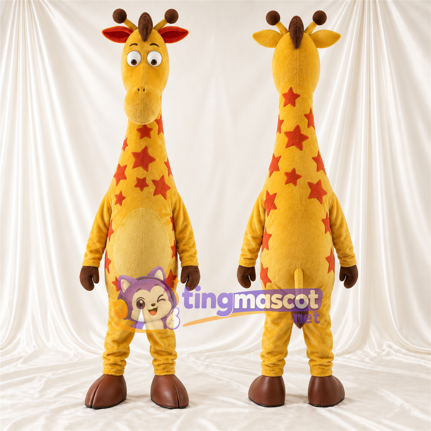 Maskottchenkostüm Giraffe – gelb / orange – Bauch (gelb); Sternenmuster Maskottchenkostüm Giraffe – gelb / orange – Bauch (gelb); Sternenmuster
