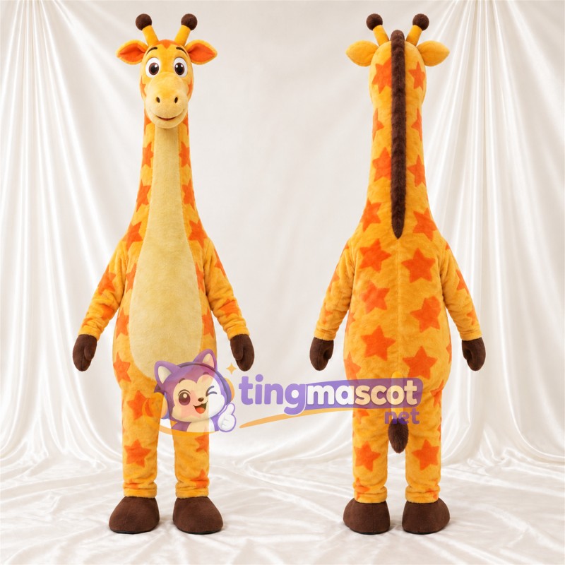 Maskottchenkostüm Giraffe – gelb / orange – Hufe (braun); Sternenmuster
