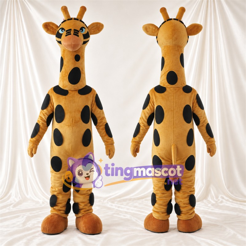 Maskottchenkostüm Giraffe – gelb / schwarz – Hufe (orange); Flecken