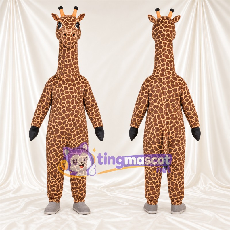Brown and Cream Giraffe Mascot Costume - Black Gloves and Small Patch Pattern