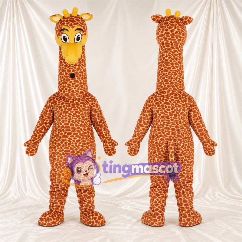 Maskottchenkostüm Giraffe – braun / creme – Augen (blau); Kleines Fleckenmuster