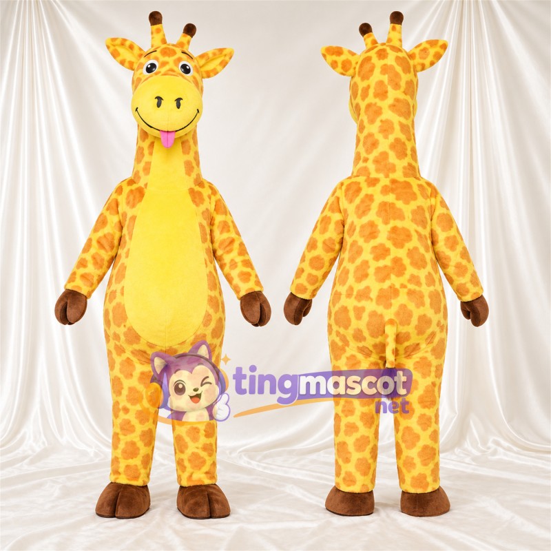Maskottchenkostüm Giraffe – gelb / braun – Bauch (gelb); Zunge (rosa)