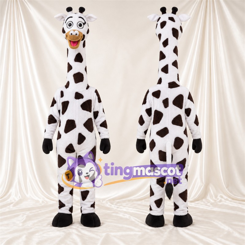 Black and White Giraffe Mascot Costume - Pink Tongue and Large Patch Pattern