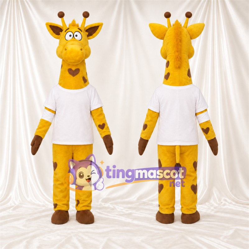 Costume de mascotte Girafe – jaune / marron – Chemise (blanc); Taches (marron)