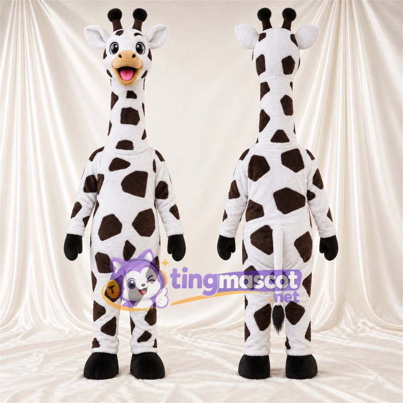 Black and White Giraffe Mascot Costume - Open Mouth and Large Patch Pattern