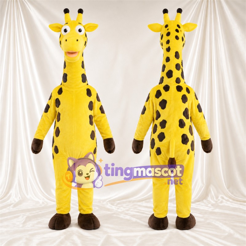Maskottchenkostüm Giraffe – gelb / schwarz – Hände (braun); Kleines Fleckenmuster