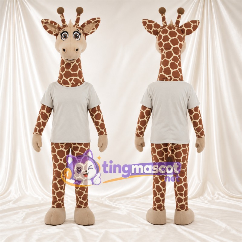 Costume de mascotte Girafe – marron / crème – Chemise (blanc); Visage (crème)