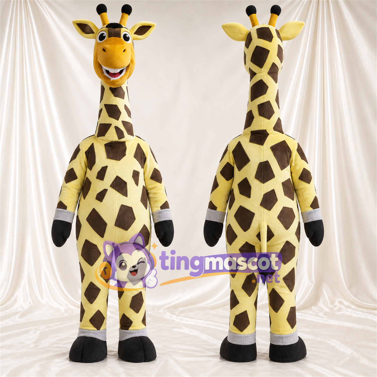Maskottchenkostüm Giraffe – gelb / braun – Großes Fleckenmuster; Langer Hals Maskottchenkostüm Giraffe – gelb / braun – Großes Fleckenmuster; Langer Hals