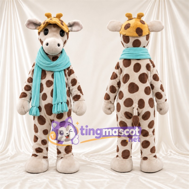 Costume de mascotte Girafe – marron / crème – Écharpe (turquoise)