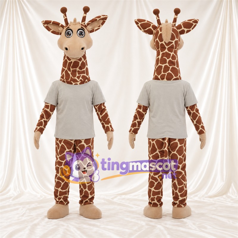 Costume de mascotte Girafe – marron / crème – Chemise (blanc); Visage (crème)