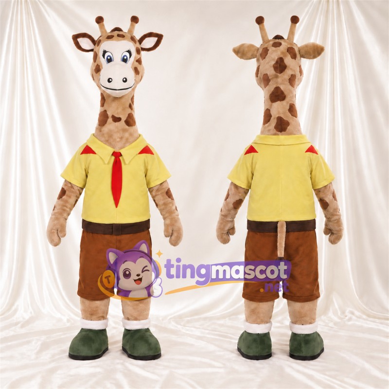 Costume de mascotte Girafe – marron / crème – Chemise (jaune); Short (marron)